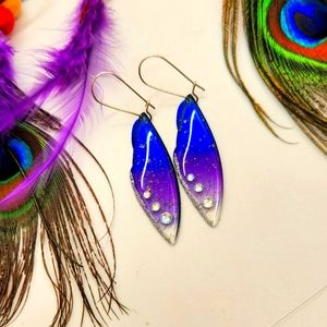 Purple Blue Ombre Fairy Butterfly Dragonfly Cicada Wings Earrings, Handmade gift